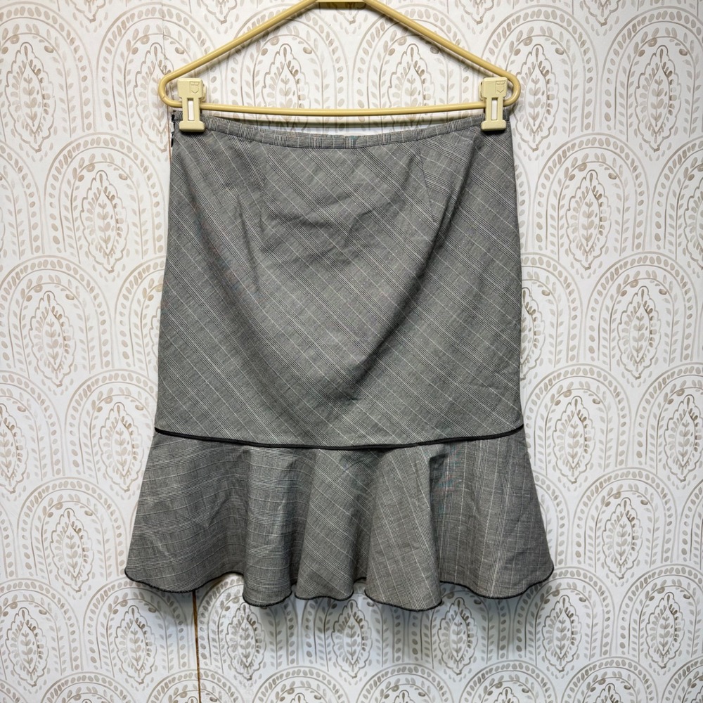 White House Black Market Skirt Womens 6 Grey Plaid Ruffle Flounce Hem Vintage - Picture 2 of 8